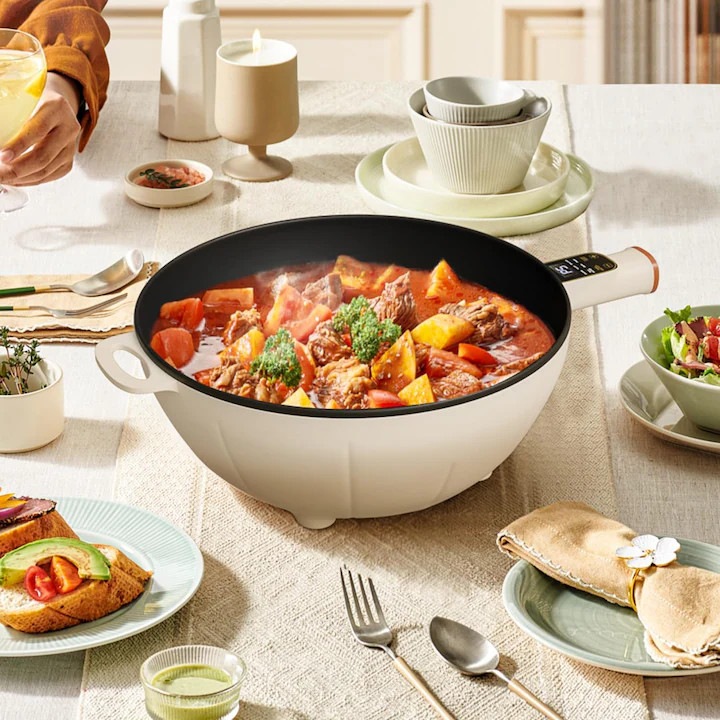 Мултифункционален умен електрически тиган, готвене на пара и пържене, цифров дисплей, включен аксесоар за готвене на пара