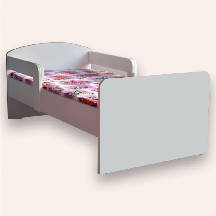 Pat mediu ALB cu manere si saltea 6cm, alb, 144x76cm