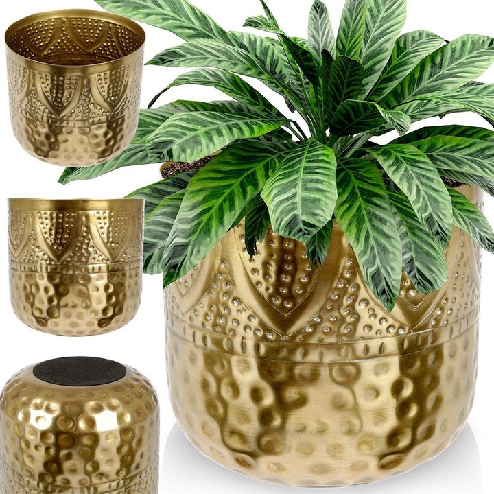 Ghiveci metalic decorativ Artemis, zlat, 19x19x18cm, design elegant, stabil