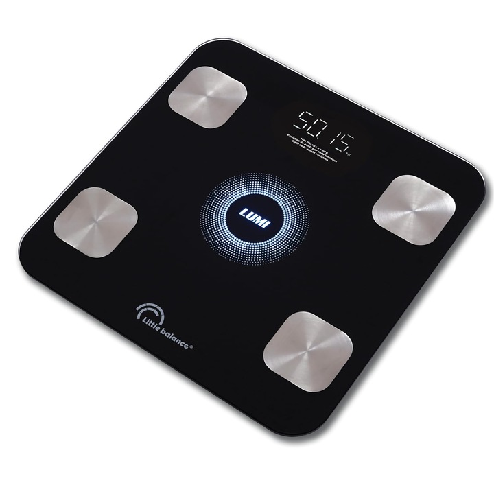 LITTLE BALANCE Cantar personal i-Lumi 8861, cantar conectat, 14 statistici corporale, 180 kg, sticla securizata, negru