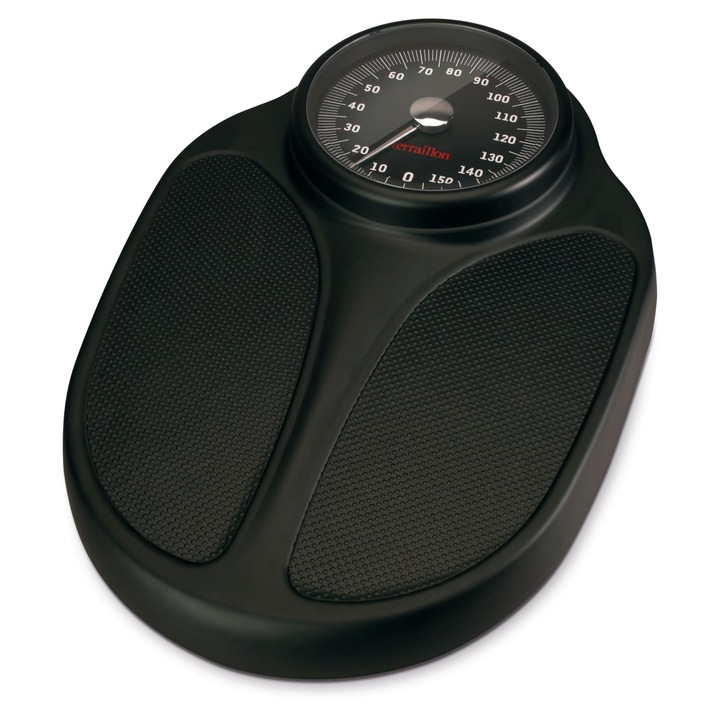 Cantar personal mecanic TERRAILLON, semi-profesional, acoperire anti-alunecare, display mare, 160kg max., model "TPRO Plus" in negru