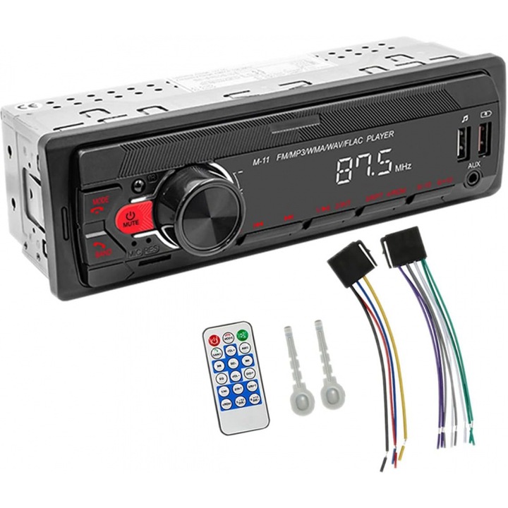 Sistem Multimedia Auto 12V cu Bluetooth, Aplicatie si Asistent Vocal, Radio FM Stereo cu redare de muzica si apeluri hands-free, Suporta DVD, control prin aplicatie., Player auto universal pentru masini
