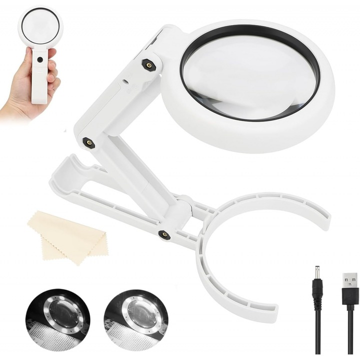 Lupa pliabilă cu lumina LED PSC, 5X/11X, portabilă, ajustabilă, ușor de utilizat