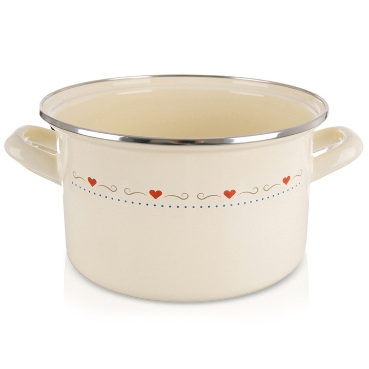 Oala emaliata Artemis Tonca, 22 cm, 4L, crem, cu manere ergonomice