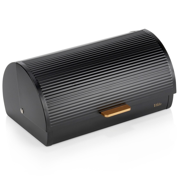 Метална кутия за хляб, черна със златно, 39x28x18,5см, модерен дизайн, голям капацитет