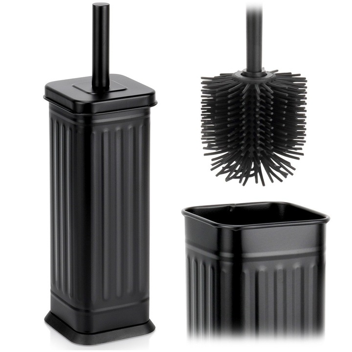 Perie de toaleta cu suport, Artemis, metal negru, 10x10x36,5cm