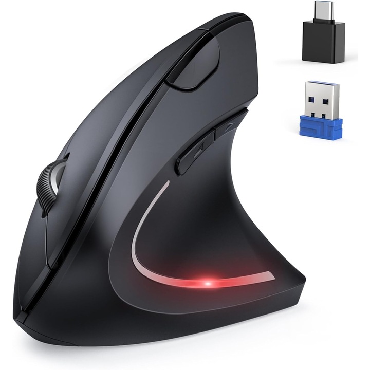 Egér ergonomikus Bluetooth, függőleges, 6 DPI szint, fekete, 120x39x60mm