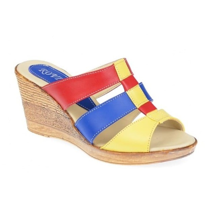 Saboti dama din piele naturala cu platforme 200797, Rosu/Galben/Albastru, 39