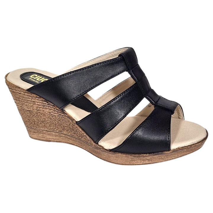 Saboti dama din piele naturala cu platforme 200797, Negru, 39