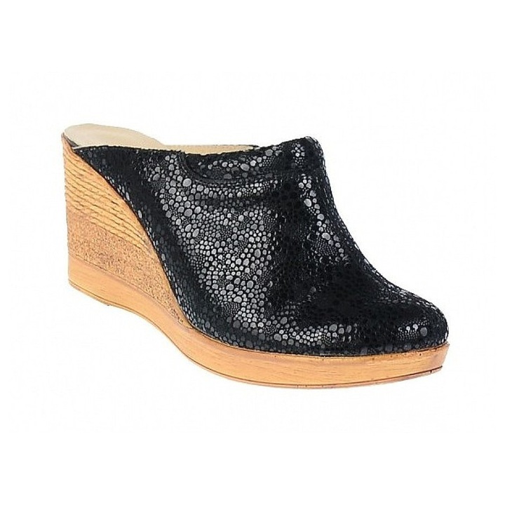 Saboti dama din piele naturala, platforme de 7 cm, TEA19MOV, Negru stralucitor, 37