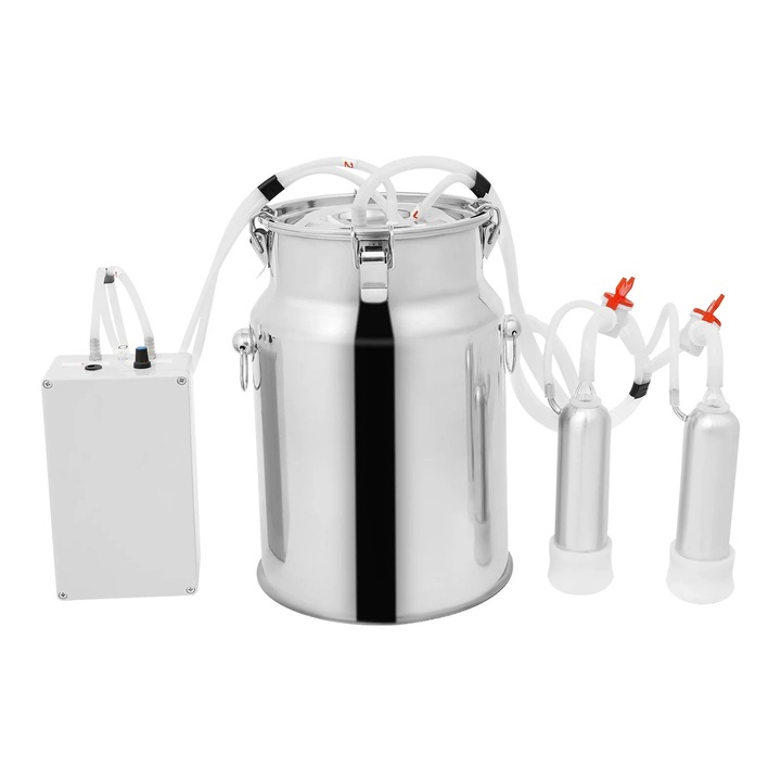 Elektromos fejőgép, dupla fejjel, 12 W, 10 l-es vödör, fehér