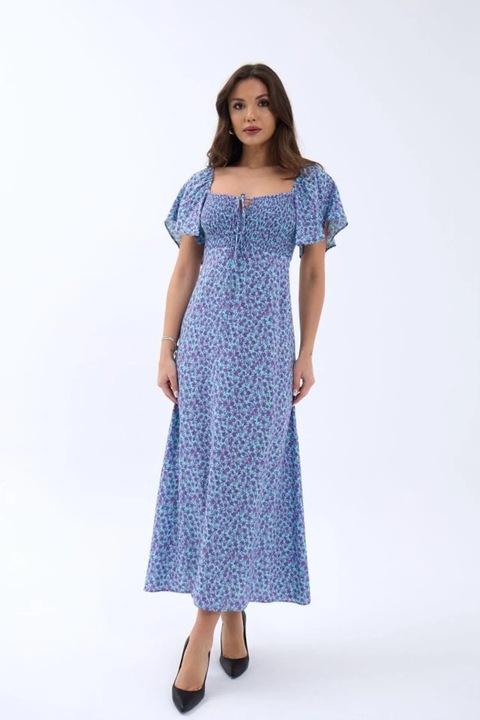 Rochie midi, JANES, cu imprimeu, albastru, textil