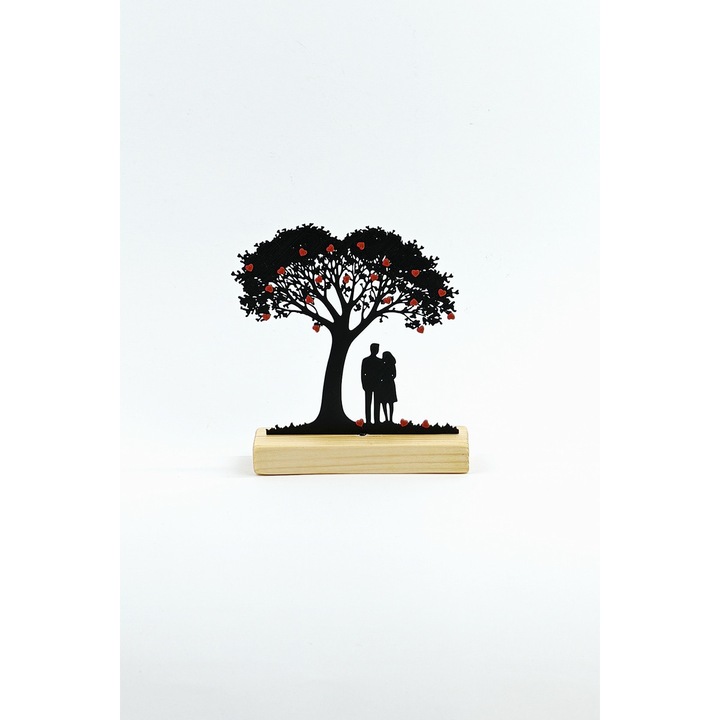 Decoratiune mobila Copacul iubirii, Negru/Maro, Fetisshop, Dimensiunea 14x16, 5 cm