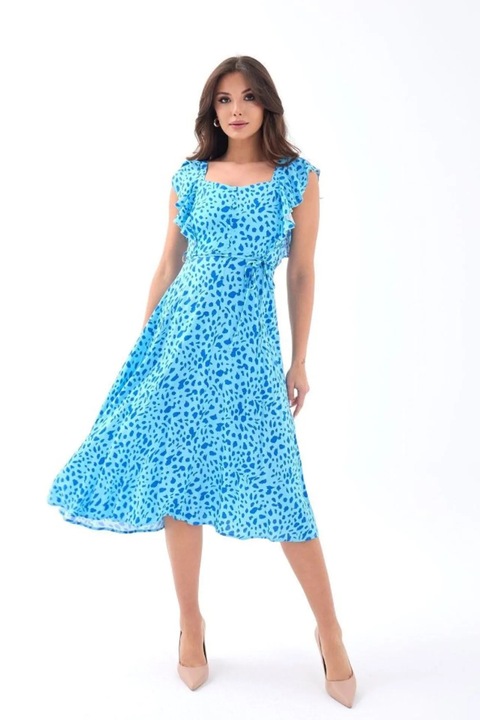 Rochie Midi Florala cu Volane JANES, Guler Patrat, Bumbac, Poliester, Elastan, L INTL