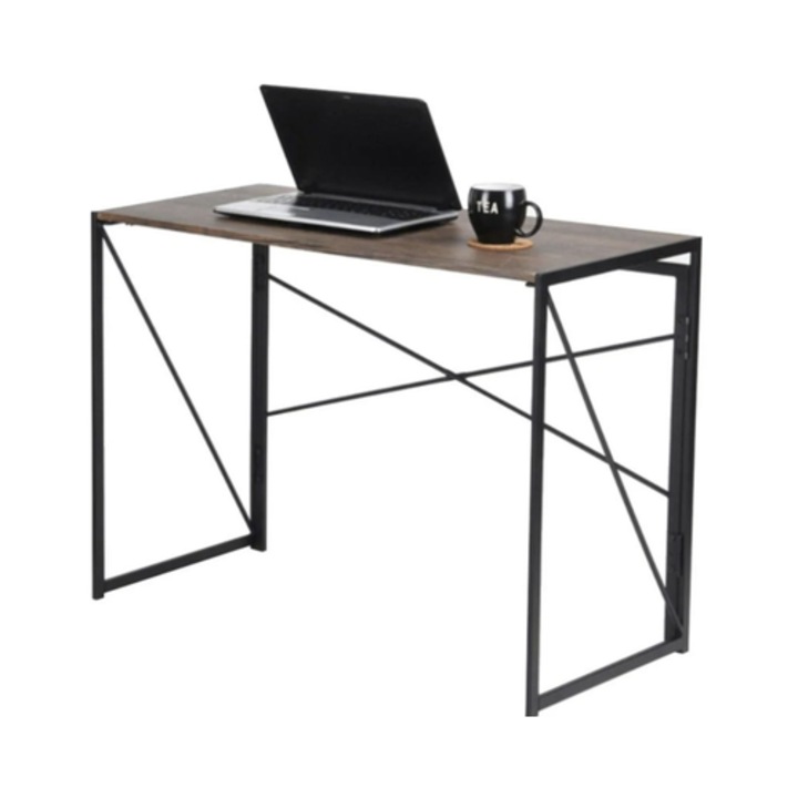 Сгъваемо бюро Harper, за компютър, кафяво и черно, 100 x 50 x 75 см
