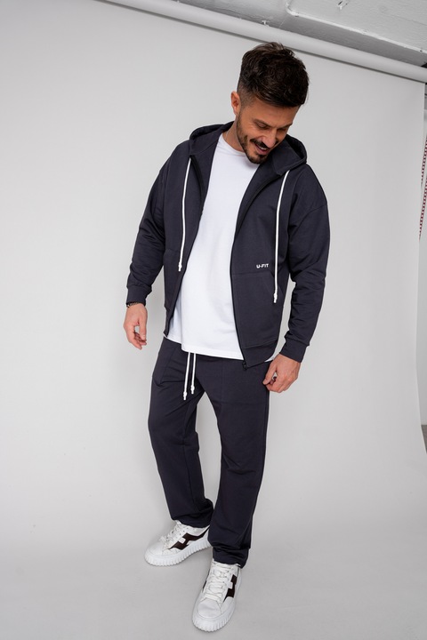 Set Loren din bumbac Jacheta si pantalon Grey Anthracite Gri cenusa S INTL