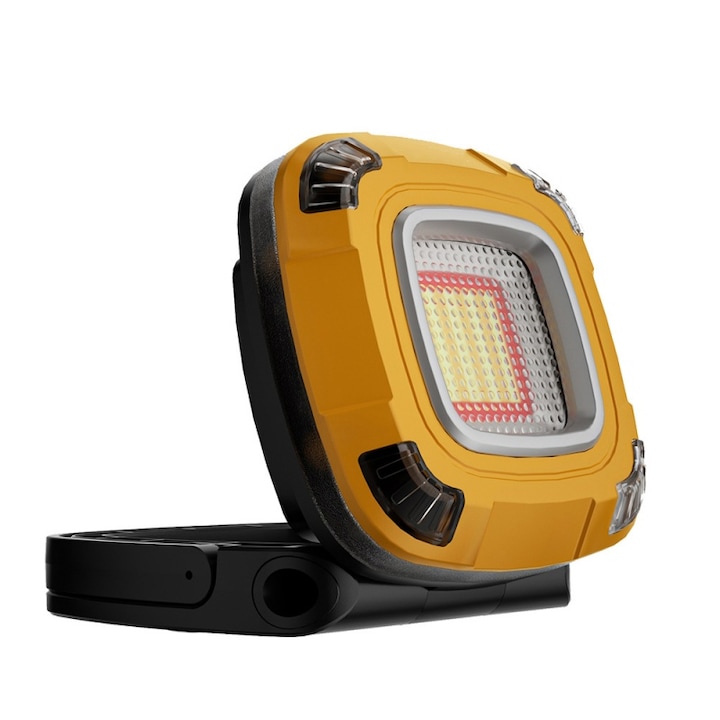 Lanterna multifunctionala, LED, COB, 10000 lumeni, 4 temperaturi de culoare, reglare a luminozitatii, rezistenta la apa, rezistenta la socuri, 4000 mAh, incarcare USB, portabila, galbena