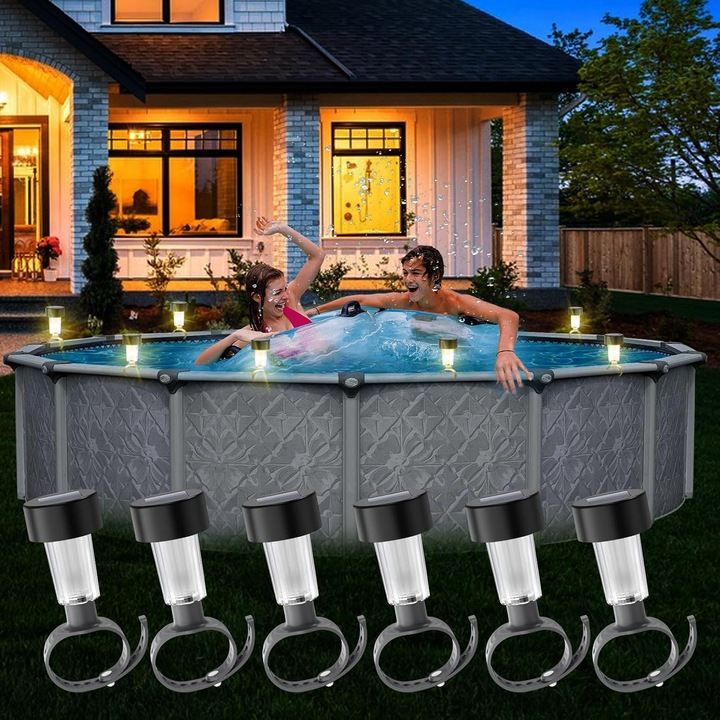Lumini solare pentru piscina, set de 6, accesorii pentru piscine supraterane, impermeabile, pentru decorare noaptea