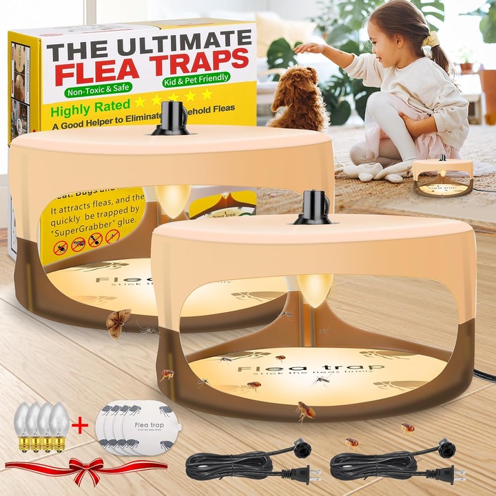 Capcane pentru purici, tratament cu lumina, set 2 bucati, fara miros, usor de utilizat