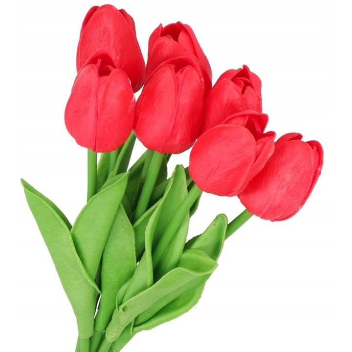 Művirág csokor, 7 szilikon liliom, piros, 34cm