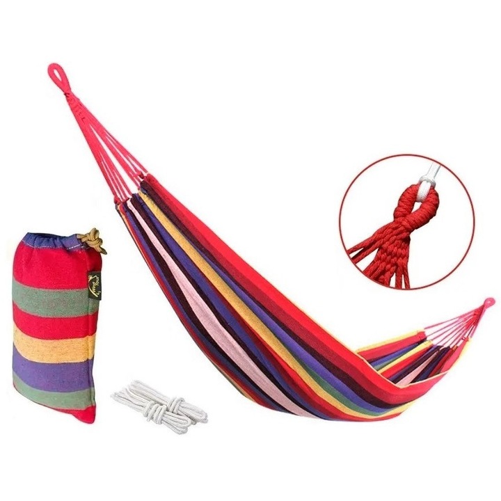 Hamac de gradina, 190x80cm, multicolor, cu sac de transport
