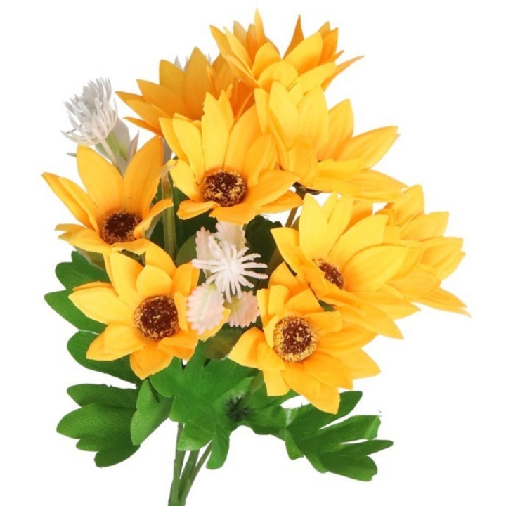 Buchet flori artificiale, 30cm, 10 flori, multicolor, set 5 ramuri