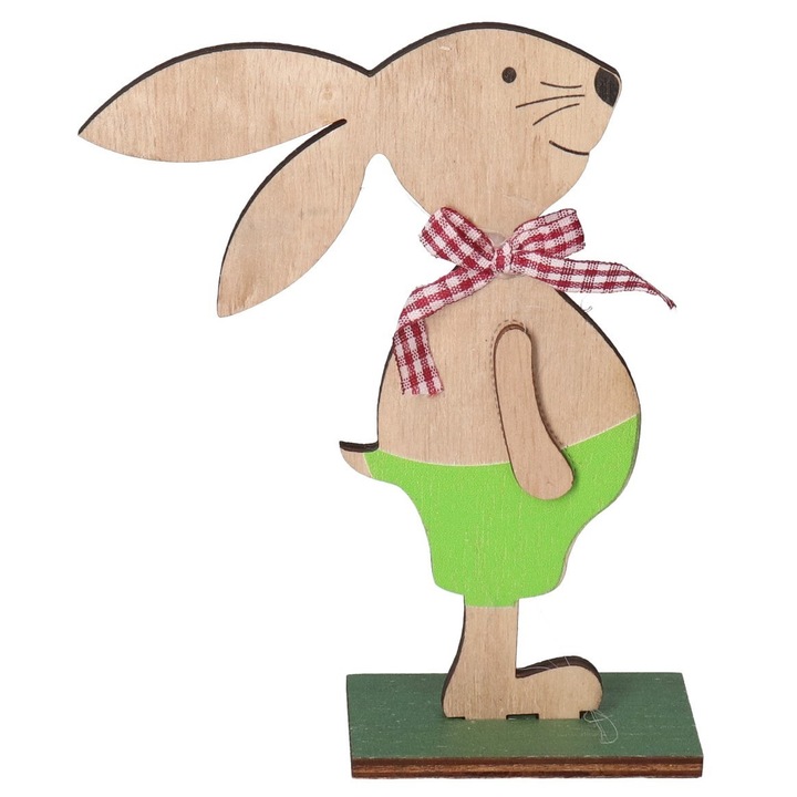 Figurina decorativa iepure de Paste din lemn, 15x10,5x4cm, set