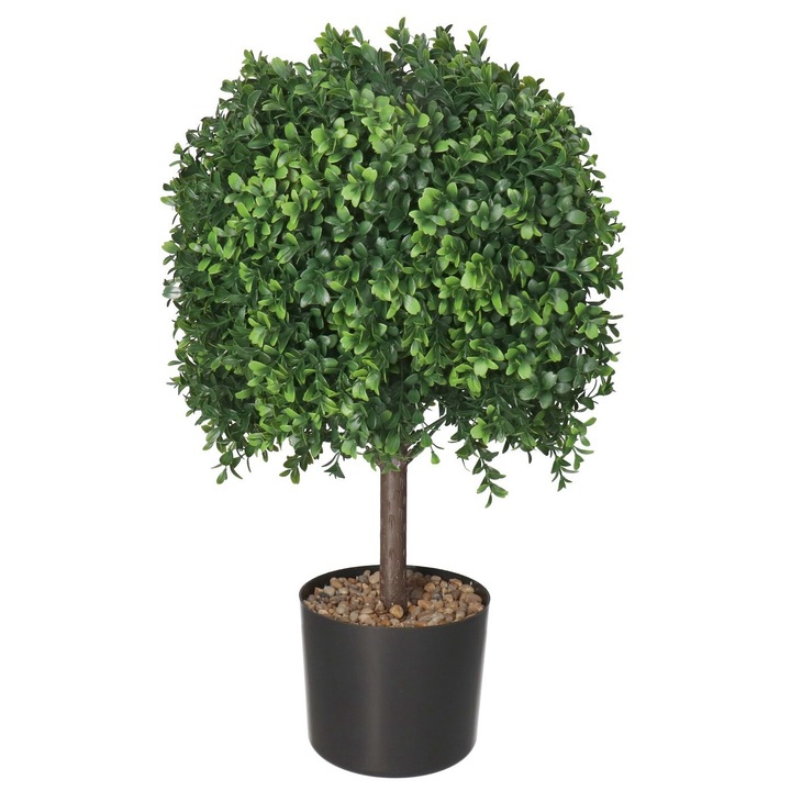 Mű bukszusfa szett, Deko, 53cm, korona 33cm, cserép 13x15cm, zöld