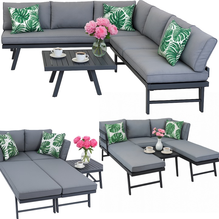 Set de mobilier gradina JUMI, colt, masa, 2 caracteristici, multicolor, 160x50kg