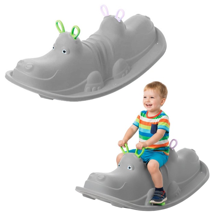 Balansoar pentru copii, STR, hipopotam, gri, set