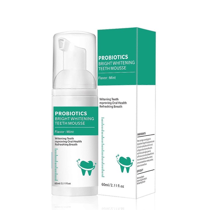 Fogfehérítő fogkrém, 60ml, tisztítóhab, intenzív folteltávolítás, menta