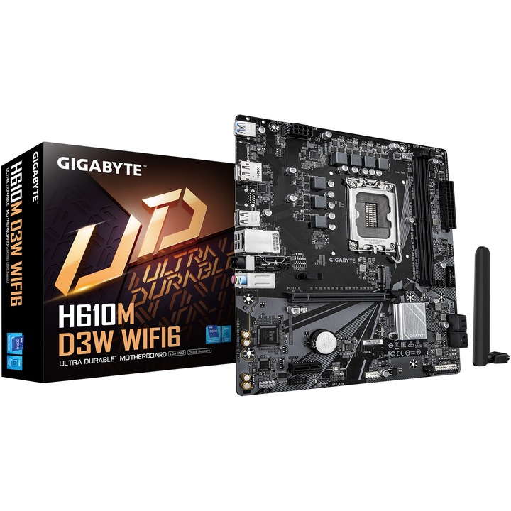 Placa de baza Gigabyte H610M D3W WIFI6, Socket LGA1700, DDR5, Micro ATX