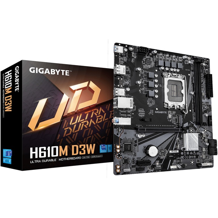 Placa de baza Gigabyte H610M D3W, Socket LGA1700, DDR5, Micro ATX