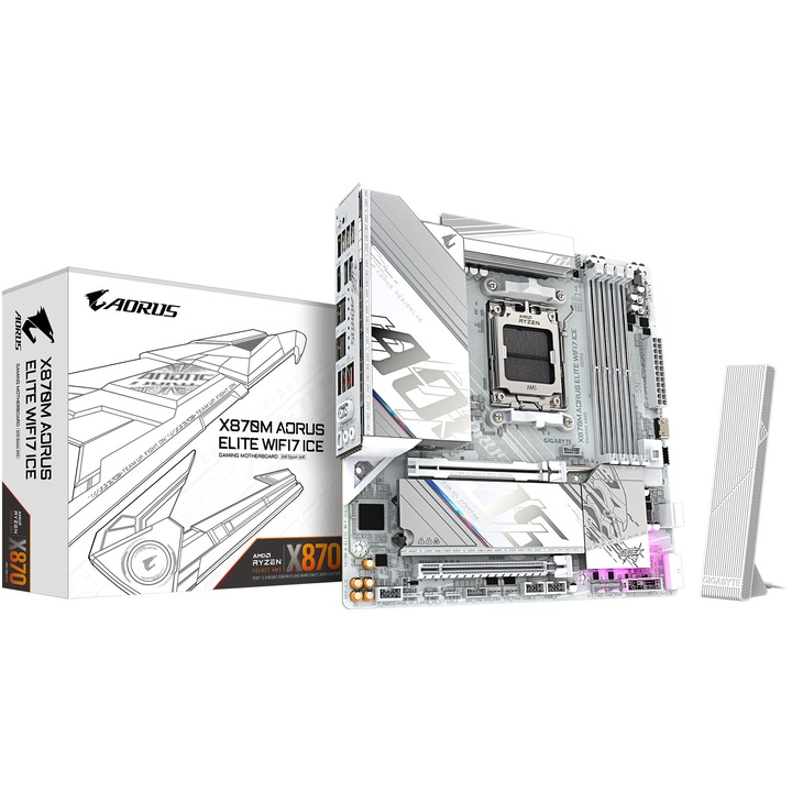 Placa de baza Gigabyte X870M AORUS ELITE WIFI7 ICE, Socket AM5, DDR5, Micro ATX