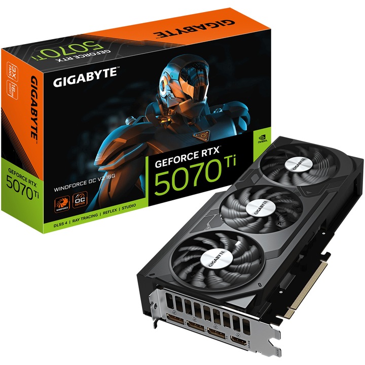 Видео карта GIGABYTE GeForce RTX™ 5070 Ti WINDFORCE OC V2, 16GB GDDR7, 256 bit, Черен
