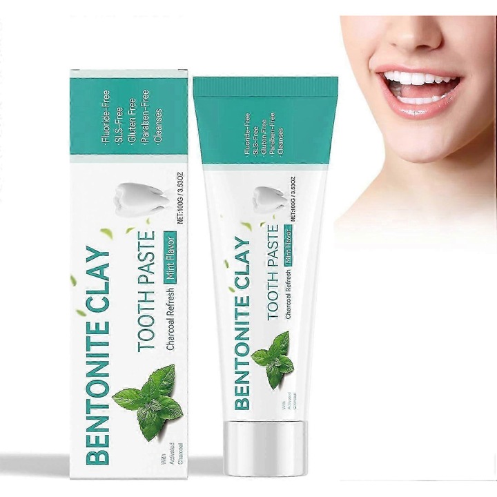 Fehérítő fogkrém, 100 g, aktív szénnel és friss mentával, szájápolás, szett