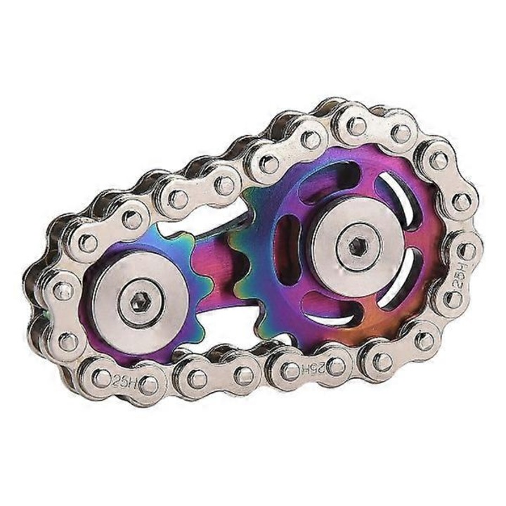 Spinner fidget din lant de bicicleta, design metalic, dimensiune 5x5x3cm, multicolor, set cu accesorii