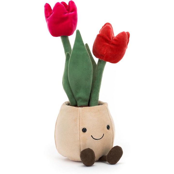 Jucarie de plus Amuseables Tulip, 30x11x11cm, design vesel, culoare bej cu flori rosii