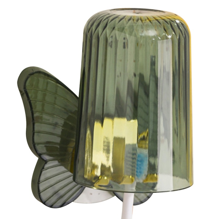 Suport periute de dinti montat pe perete, set cu cana, verde masliniu, design minimalist, material plastic