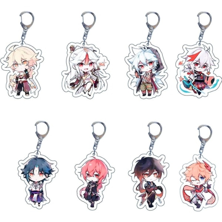 Set 8 brelocuri Genshin Impact, personaje anime, acrilic, 5x6cm, multicolor