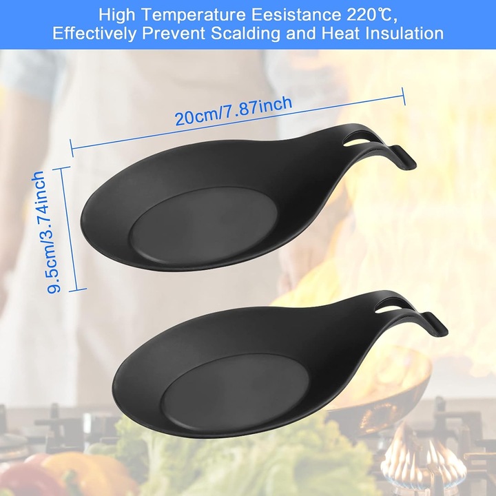 4 db szilikon kanáltartó készlet, hőálló, fekete, konyhai eszközökhöz