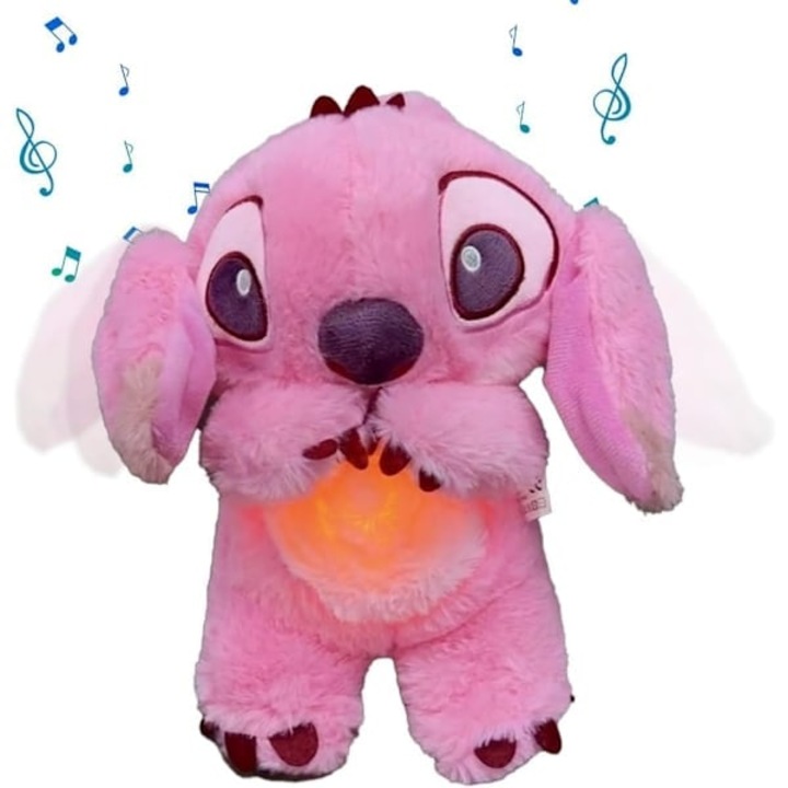 Jucarie de plus pentru relaxare, Stitch, miscare respiratorie, muzica, roz, 30x25cm