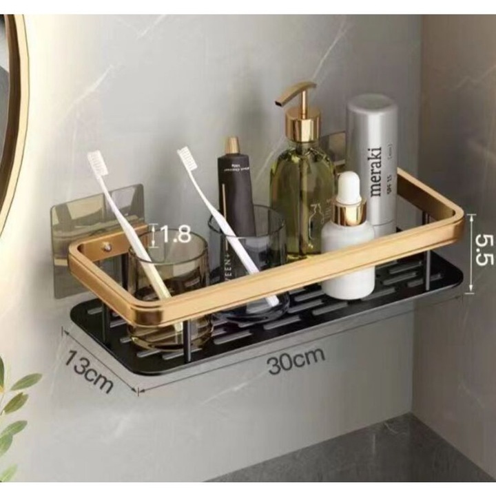 Suport pentru baie, 30x13cm, aluminiu, montare fara gaurire, capacitate 10kg