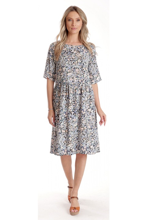 Női közepes méretű ruha V273, zöld hüvelykujjak fehér pöttyökkel