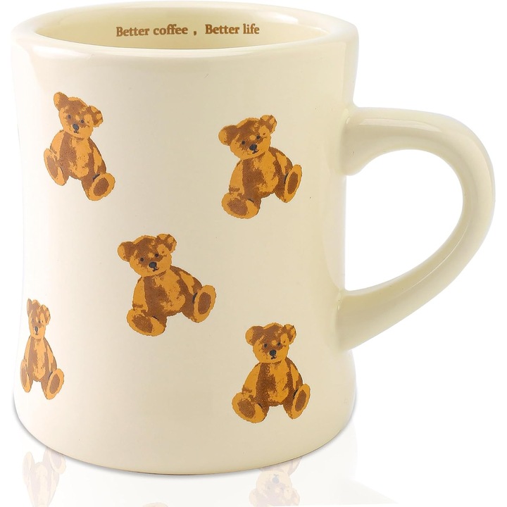 Cana ceramica cu design retro ursulet, set cadou, 300ml, multicolor