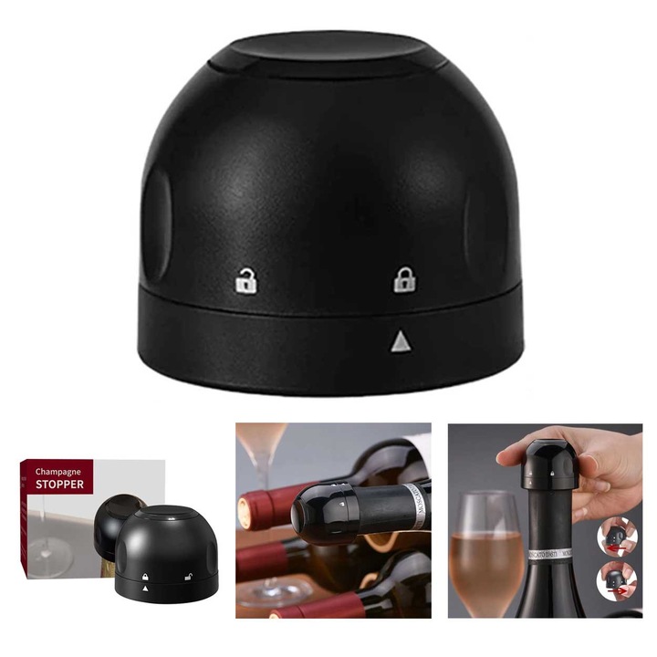 Вакуумна тапа за шампанско, черна, комплект от 1 брой