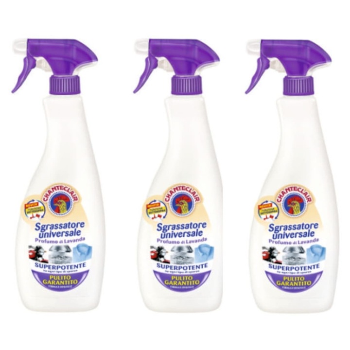 Pachet 3 x Degresant universal Chanteclair, Parfum de Lavanda, Curata multiple suprafete, Efect puternic si rapid, Up-side down, 600 ml