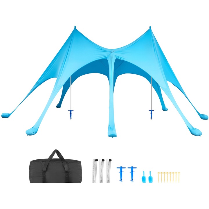 Strandi sátor, 6.1x4m, UPF 50+, kék, 10-12 személyes