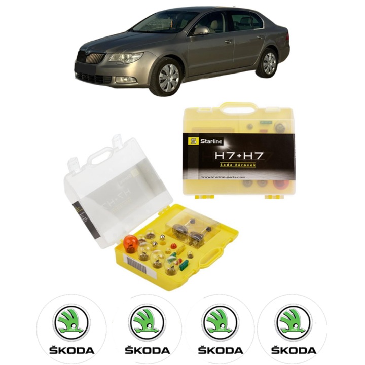 Kit Set becuri H7 pentru SKODA SUPERB II Estate (3T5) 2009-2015, 2x H7, galben, 10 piese