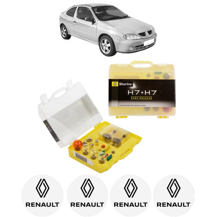 Kit Becuri Auto H7 + Sigurante - Set Complet pentru RENAULT MEGANE I Coach (1996-2003), Galben, 2x H7